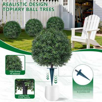 Grooy Artificial 2 Pack Boxwood Topiary Plant with Ground Spike for Outdoor