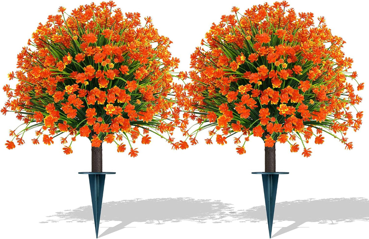 Grooy Artificial 2 Pack Boxwood Topiary Plant with Ground Spike for Outdoor