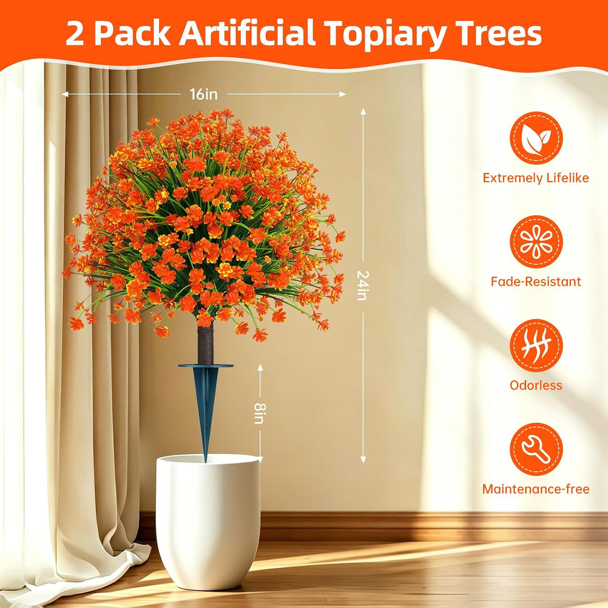 Grooy Artificial 2 Pack Boxwood Topiary Plant with Ground Spike for Outdoor