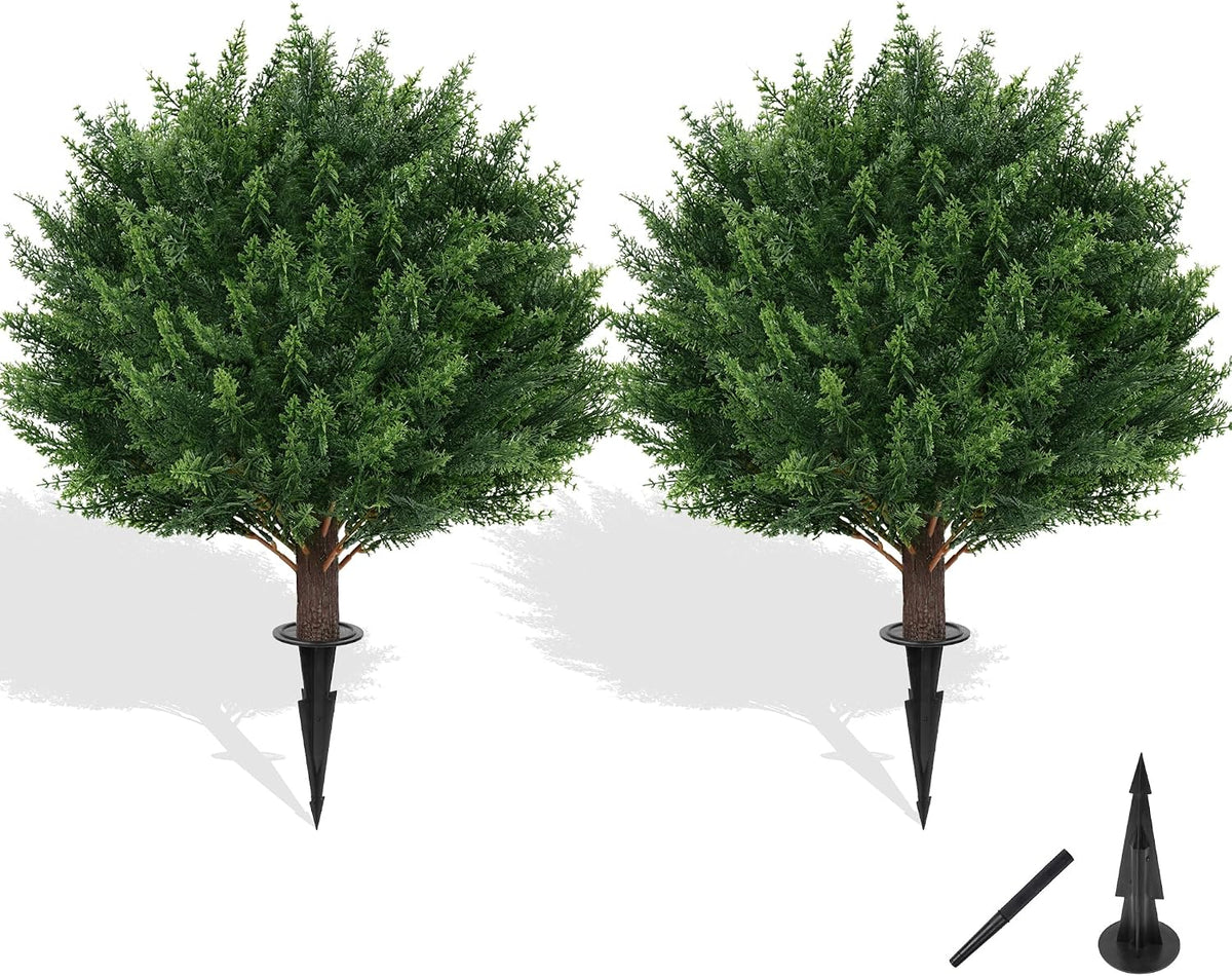 Grooy Artificial 2 Pack Boxwood Topiary Plant with Ground Spike for Outdoor