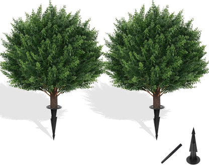 Grooy Artificial 2 Pack Boxwood Topiary Plant with Ground Spike for Outdoor