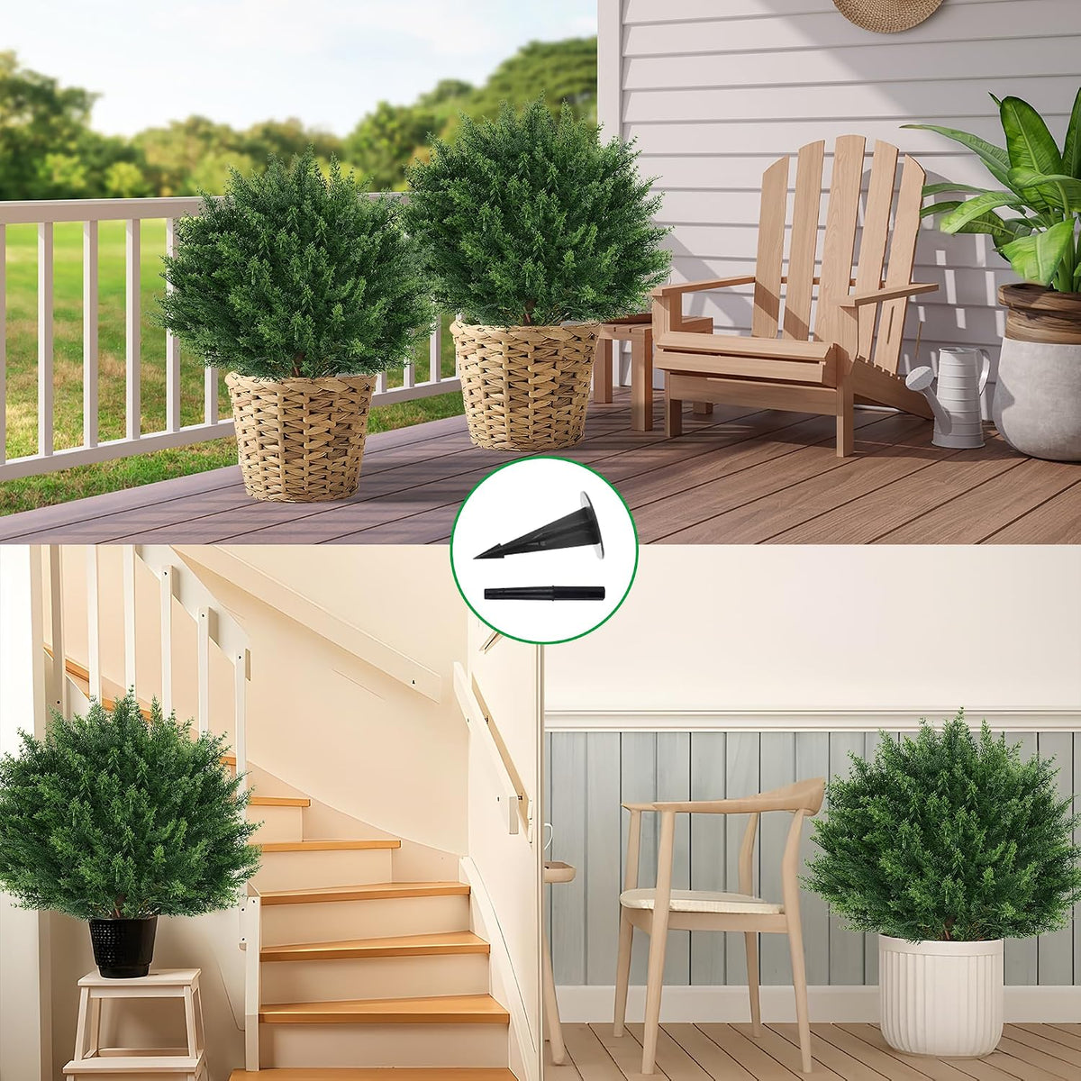 Grooy Artificial 2 Pack Boxwood Topiary Plant with Ground Spike for Outdoor