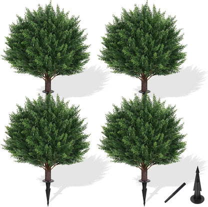 Grooy Artificial 2 Pack Boxwood Topiary Plant with Ground Spike for Outdoor