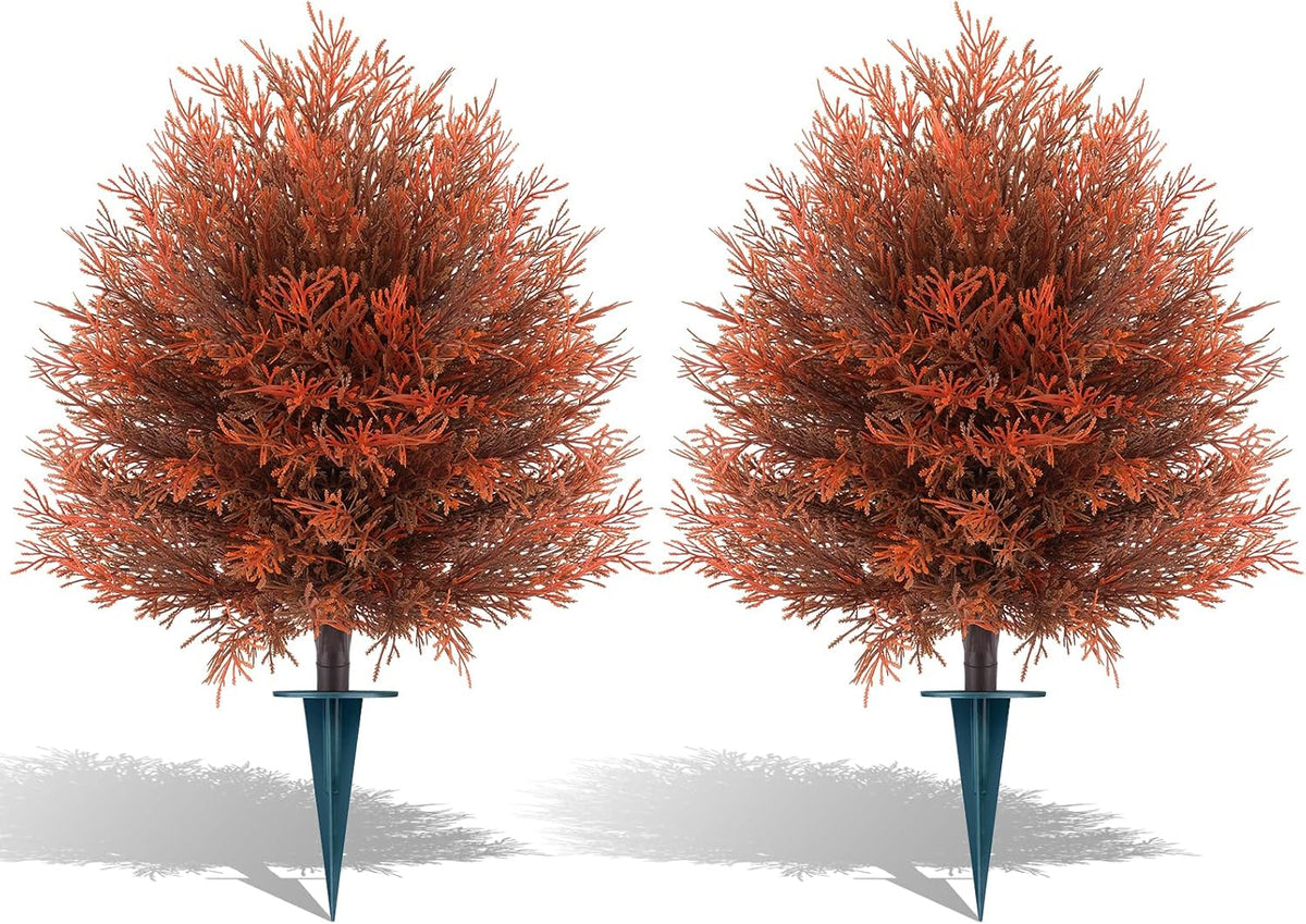 Grooy Artificial 2 Pack Boxwood Topiary Plant with Ground Spike for Outdoor