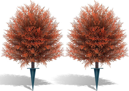 Grooy Artificial 2 Pack Boxwood Topiary Plant with Ground Spike for Outdoor