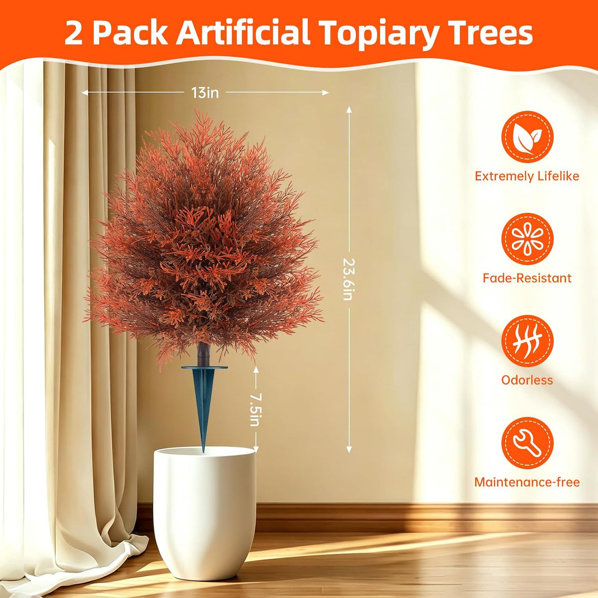 Grooy Artificial 2 Pack Boxwood Topiary Plant with Ground Spike for Outdoor