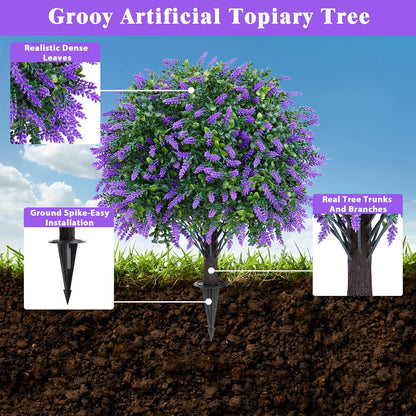 Grooy Artificial 2 Pack Boxwood Topiary Plant with Ground Spike for Outdoor