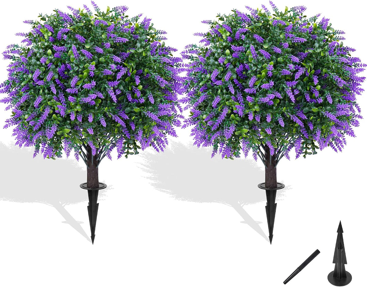Grooy Artificial 2 Pack Boxwood Topiary Plant with Ground Spike for Outdoor