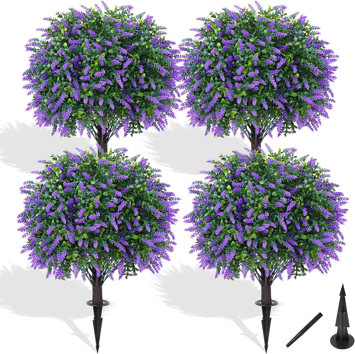 Grooy Artificial 2 Pack Boxwood Topiary Plant with Ground Spike for Outdoor