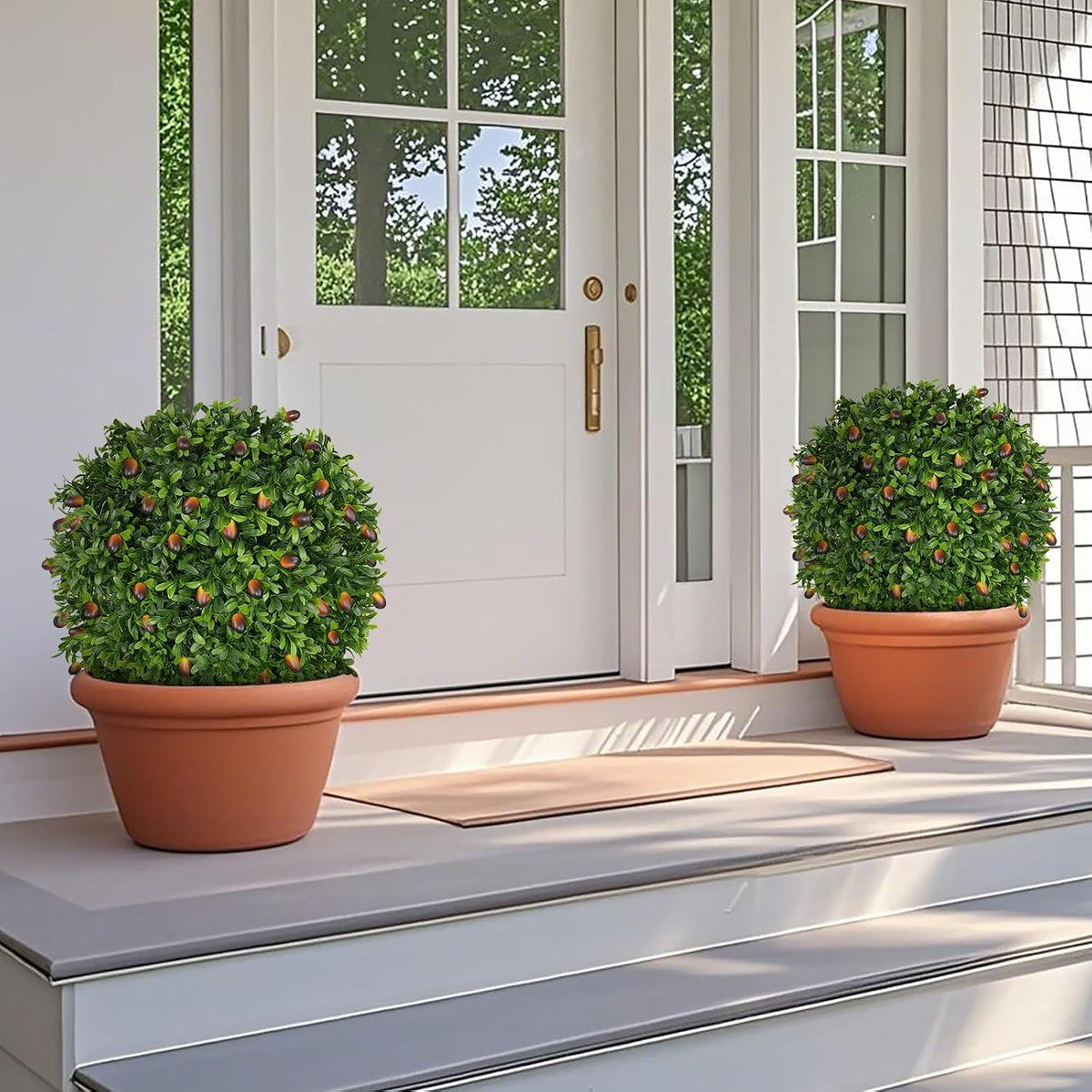 Grooy Artificial 2 Pack Boxwood Topiary Plant with Ground Spike for Outdoor