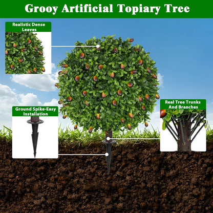 Grooy Artificial 2 Pack Boxwood Topiary Plant with Ground Spike for Outdoor