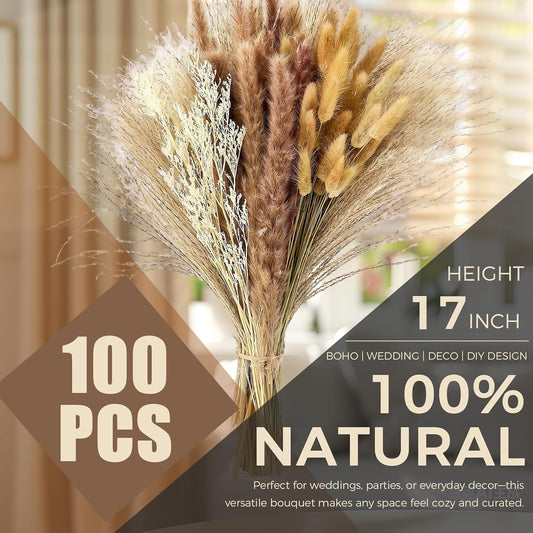 Pampas Grass Decor, Dried Flowers Bouquet for Boho Home Farmhouse Decor