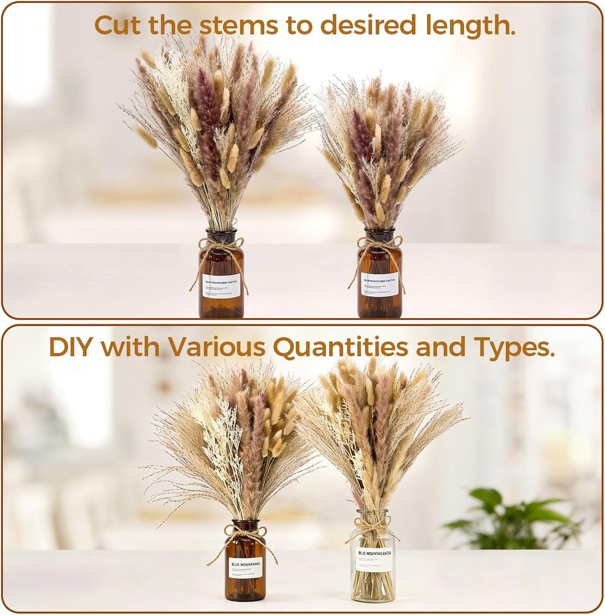 Pampas Grass Decor, Dried Flowers Bouquet for Boho Home Farmhouse Decor