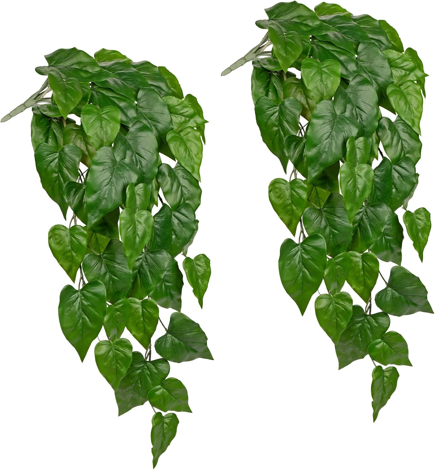 2 Packs UV Resistant Artificial Hanging Plants Outdoors & Indoors, 33" Large Fake Pothos Ivy Vines Plants Faux Hanging Greenery for Planter, Shelf, Window Box, Porch, Patio, Garden Decor