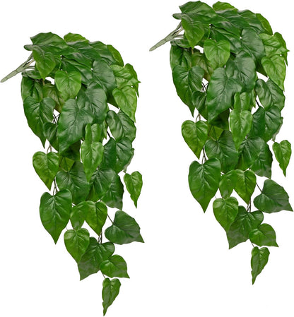 2 Packs UV Resistant Artificial Hanging Plants Outdoors & Indoors, 33" Large Fake Pothos Ivy Vines Plants Faux Hanging Greenery for Planter, Shelf, Window Box, Porch, Patio, Garden Decor