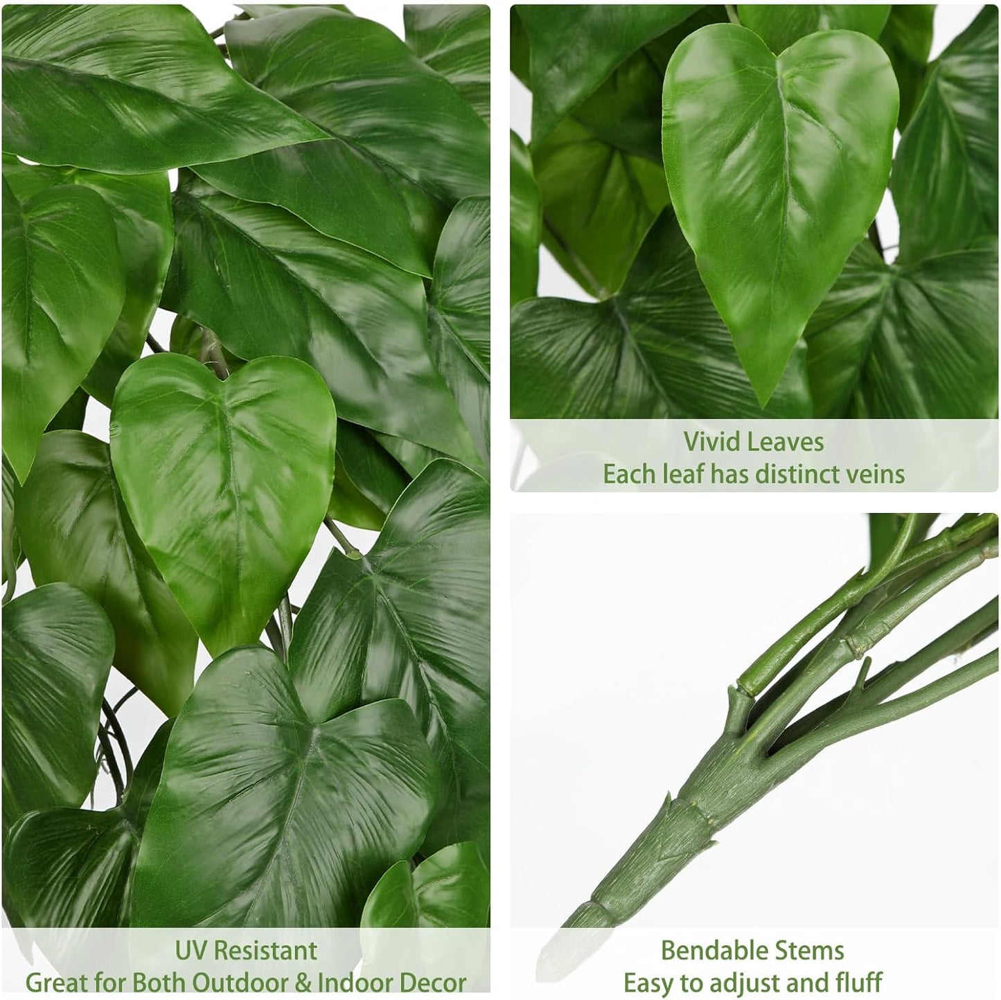 2 Packs UV Resistant Artificial Hanging Plants Outdoors & Indoors, 33" Large Fake Pothos Ivy Vines Plants Faux Hanging Greenery for Planter, Shelf, Window Box, Porch, Patio, Garden Decor
