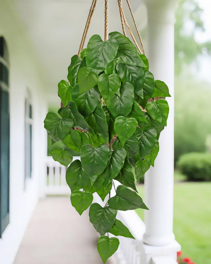 2 Packs UV Resistant Artificial Hanging Plants Outdoors & Indoors, 33" Large Fake Pothos Ivy Vines Plants Faux Hanging Greenery for Planter, Shelf, Window Box, Porch, Patio, Garden Decor