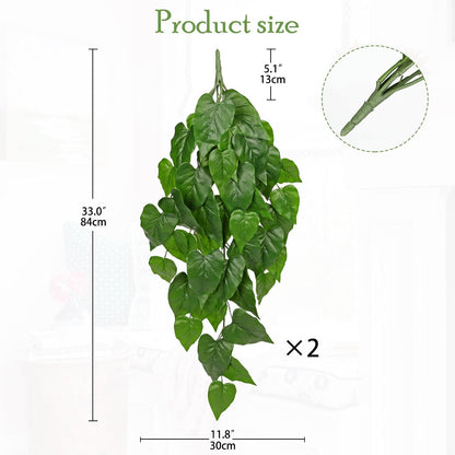 2 Packs UV Resistant Artificial Hanging Plants Outdoors & Indoors, 33" Large Fake Pothos Ivy Vines Plants Faux Hanging Greenery for Planter, Shelf, Window Box, Porch, Patio, Garden Decor
