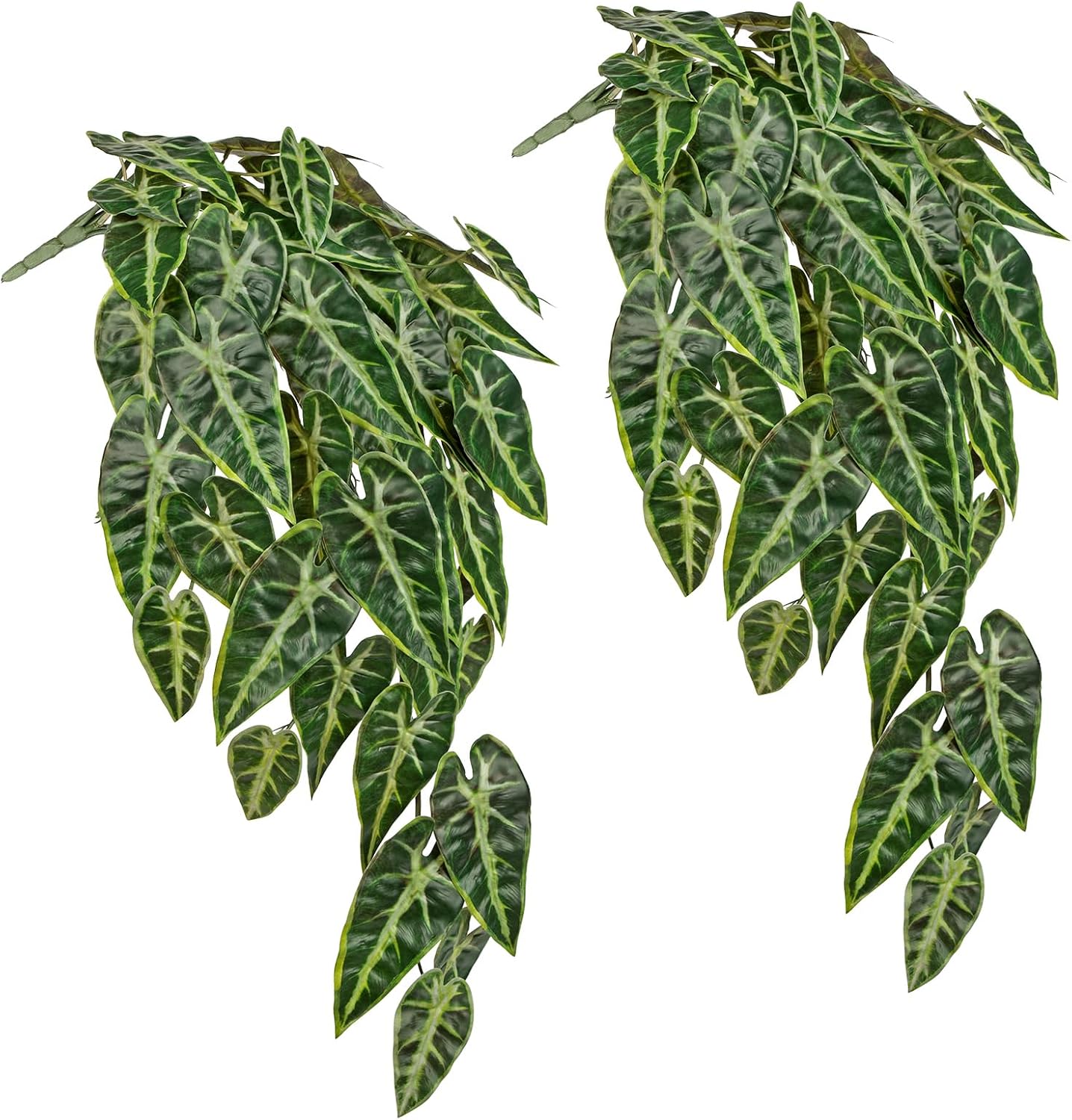 2 Packs UV Resistant Artificial Hanging Plants Outdoors & Indoors, 33" Large Fake Pothos Ivy Vines Plants Faux Hanging Greenery for Planter, Shelf, Window Box, Porch, Patio, Garden Decor