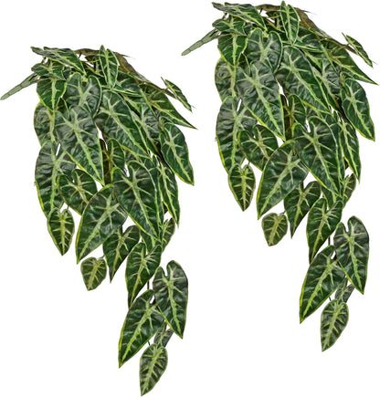 2 Packs UV Resistant Artificial Hanging Plants Outdoors & Indoors, 33" Large Fake Pothos Ivy Vines Plants Faux Hanging Greenery for Planter, Shelf, Window Box, Porch, Patio, Garden Decor