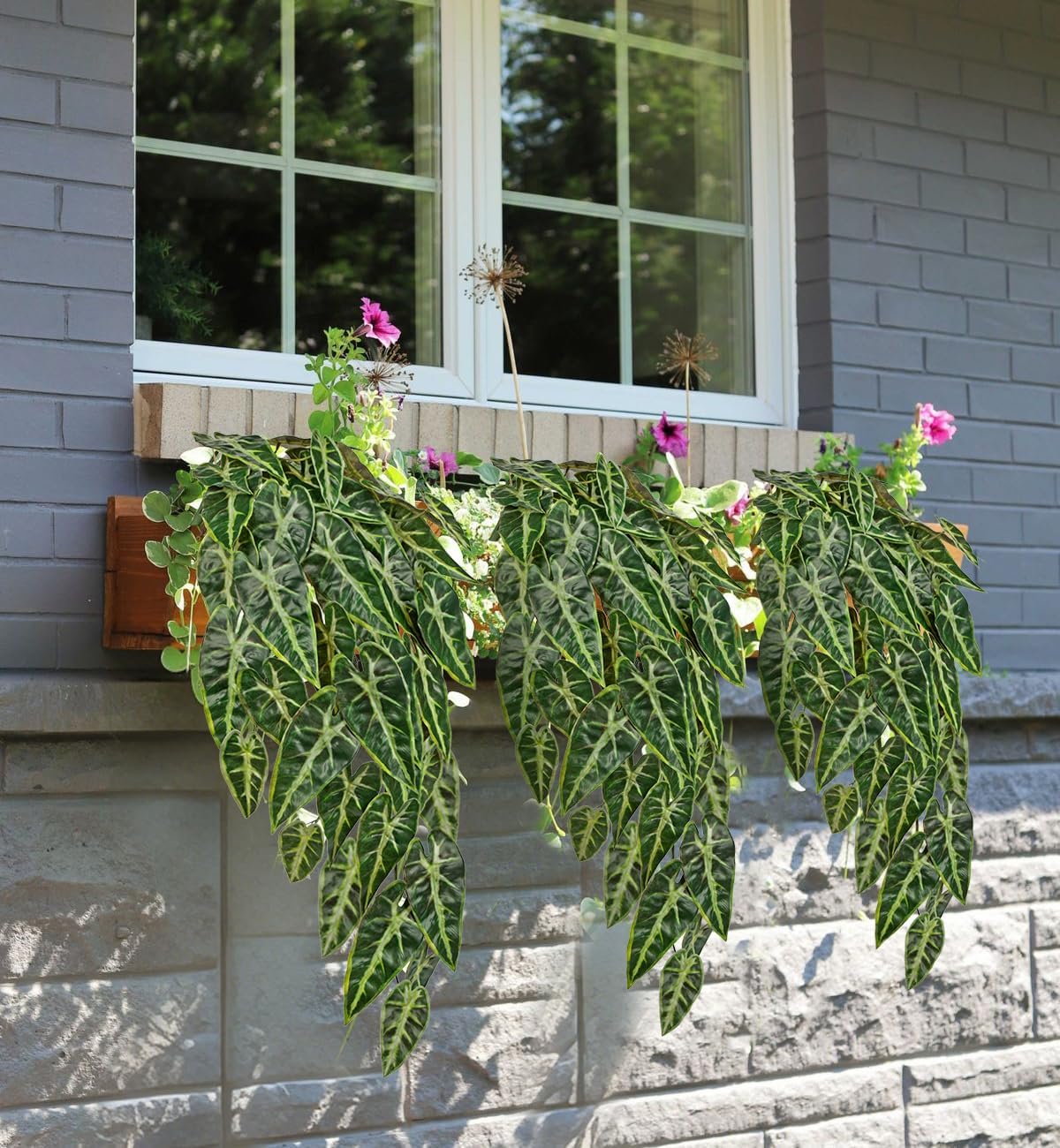 2 Packs UV Resistant Artificial Hanging Plants Outdoors & Indoors, 33" Large Fake Pothos Ivy Vines Plants Faux Hanging Greenery for Planter, Shelf, Window Box, Porch, Patio, Garden Decor
