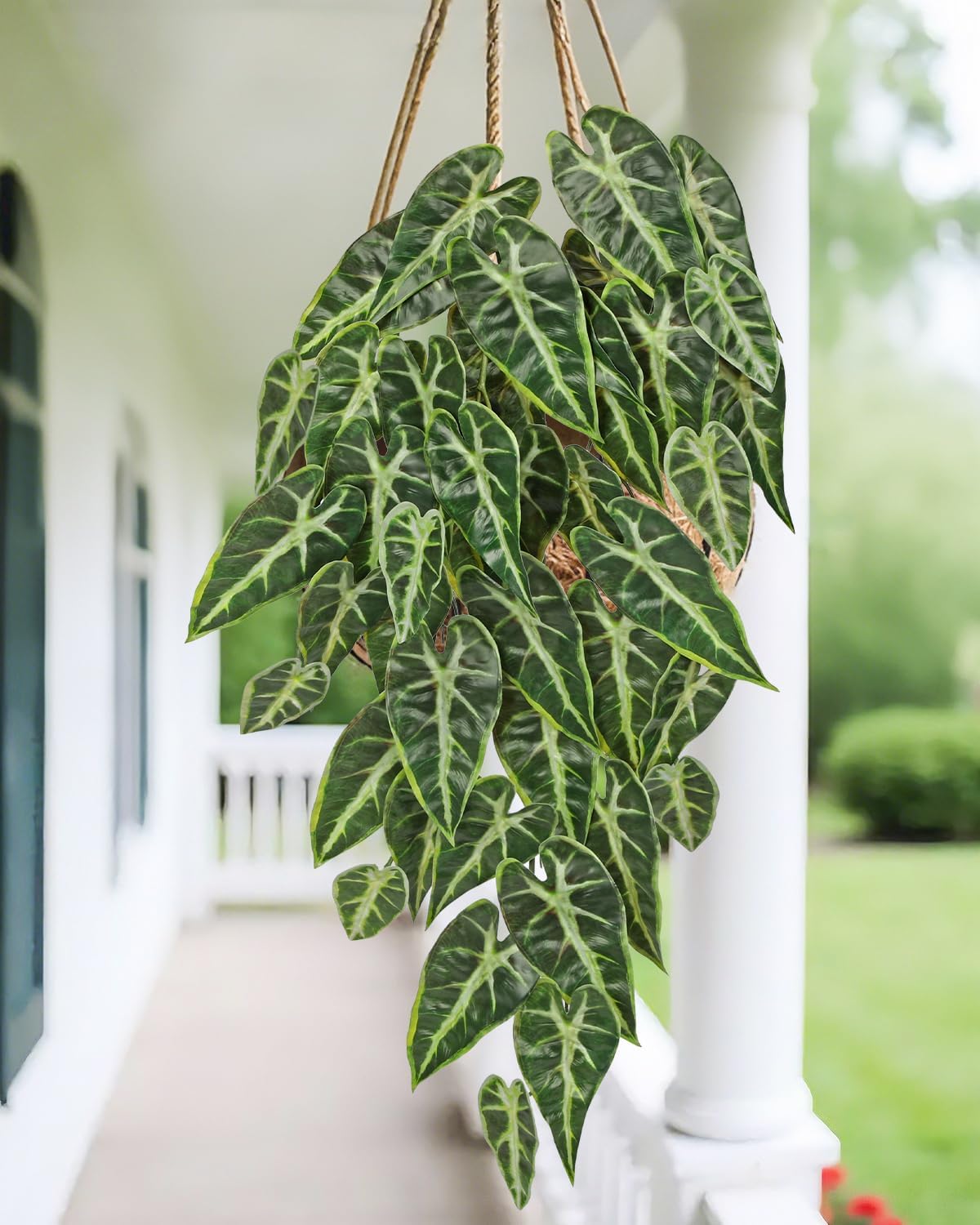 2 Packs UV Resistant Artificial Hanging Plants Outdoors & Indoors, 33" Large Fake Pothos Ivy Vines Plants Faux Hanging Greenery for Planter, Shelf, Window Box, Porch, Patio, Garden Decor
