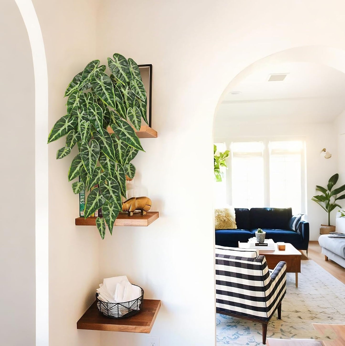 2 Packs UV Resistant Artificial Hanging Plants Outdoors & Indoors, 33" Large Fake Pothos Ivy Vines Plants Faux Hanging Greenery for Planter, Shelf, Window Box, Porch, Patio, Garden Decor