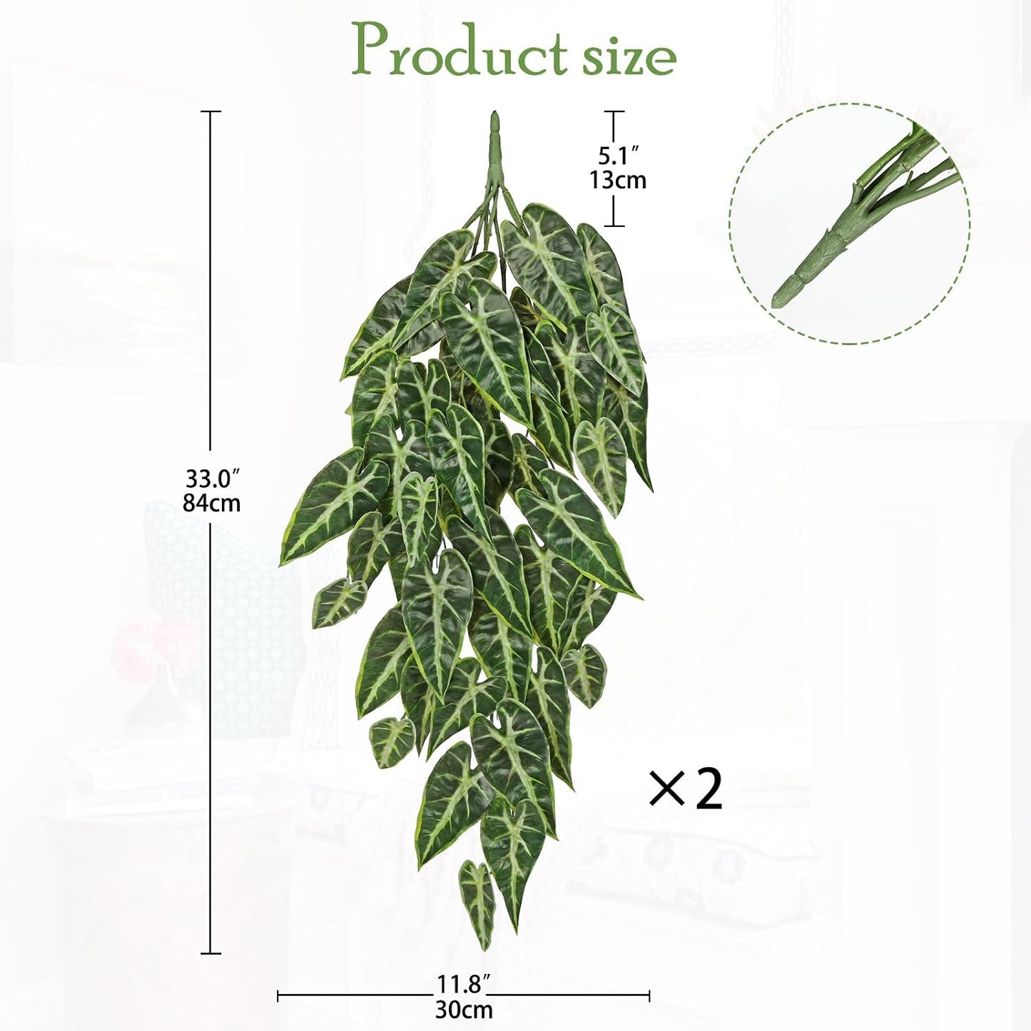 2 Packs UV Resistant Artificial Hanging Plants Outdoors & Indoors, 33" Large Fake Pothos Ivy Vines Plants Faux Hanging Greenery for Planter, Shelf, Window Box, Porch, Patio, Garden Decor
