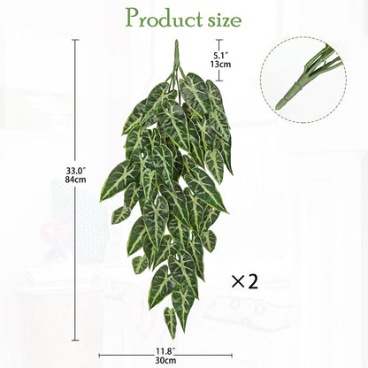 2 Packs UV Resistant Artificial Hanging Plants Outdoors & Indoors, 33" Large Fake Pothos Ivy Vines Plants Faux Hanging Greenery for Planter, Shelf, Window Box, Porch, Patio, Garden Decor