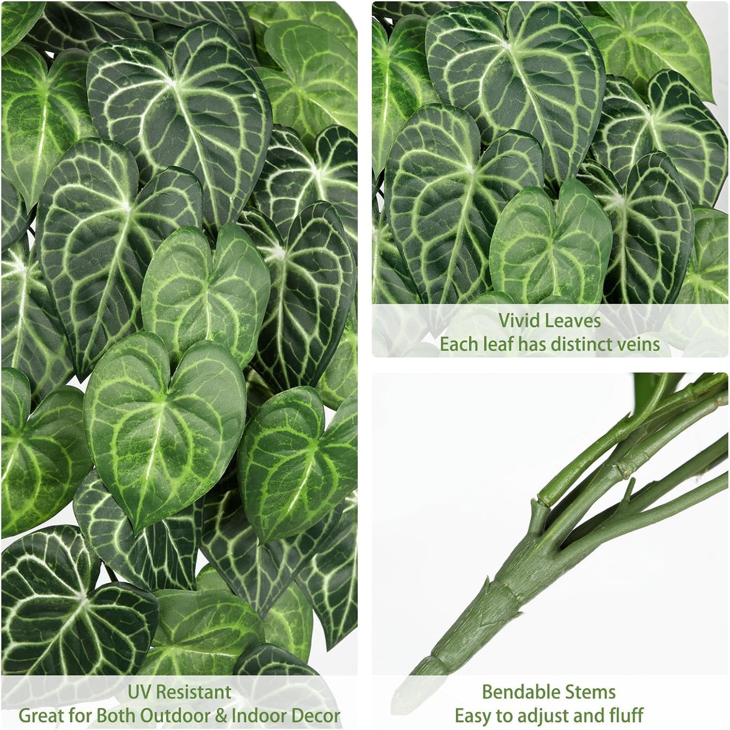 2 Packs UV Resistant Artificial Hanging Plants Outdoors & Indoors, 33" Large Fake Pothos Ivy Vines Plants Faux Hanging Greenery for Planter, Shelf, Window Box, Porch, Patio, Garden Decor