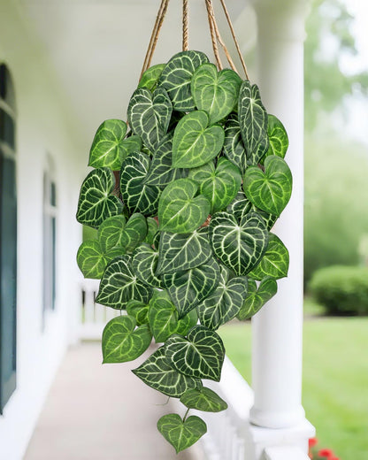 2 Packs UV Resistant Artificial Hanging Plants Outdoors & Indoors, 33" Large Fake Pothos Ivy Vines Plants Faux Hanging Greenery for Planter, Shelf, Window Box, Porch, Patio, Garden Decor