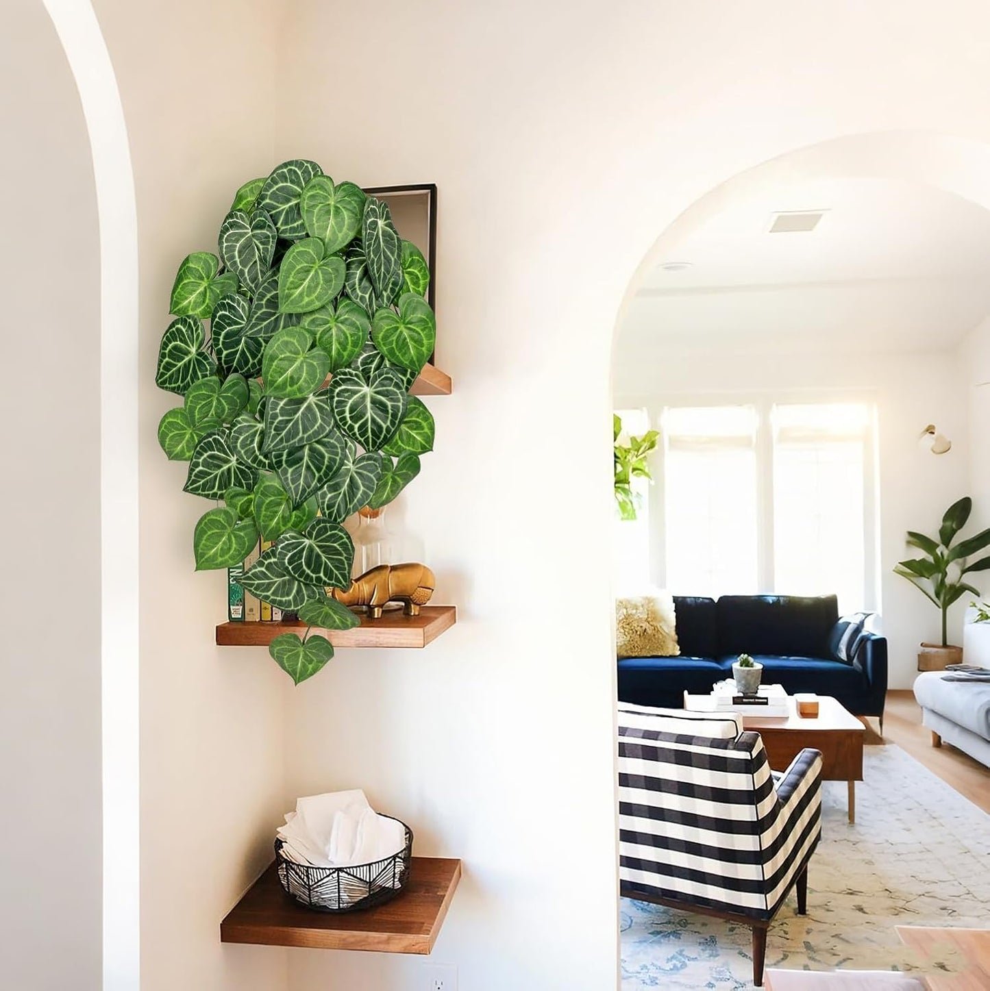 2 Packs UV Resistant Artificial Hanging Plants Outdoors & Indoors, 33" Large Fake Pothos Ivy Vines Plants Faux Hanging Greenery for Planter, Shelf, Window Box, Porch, Patio, Garden Decor