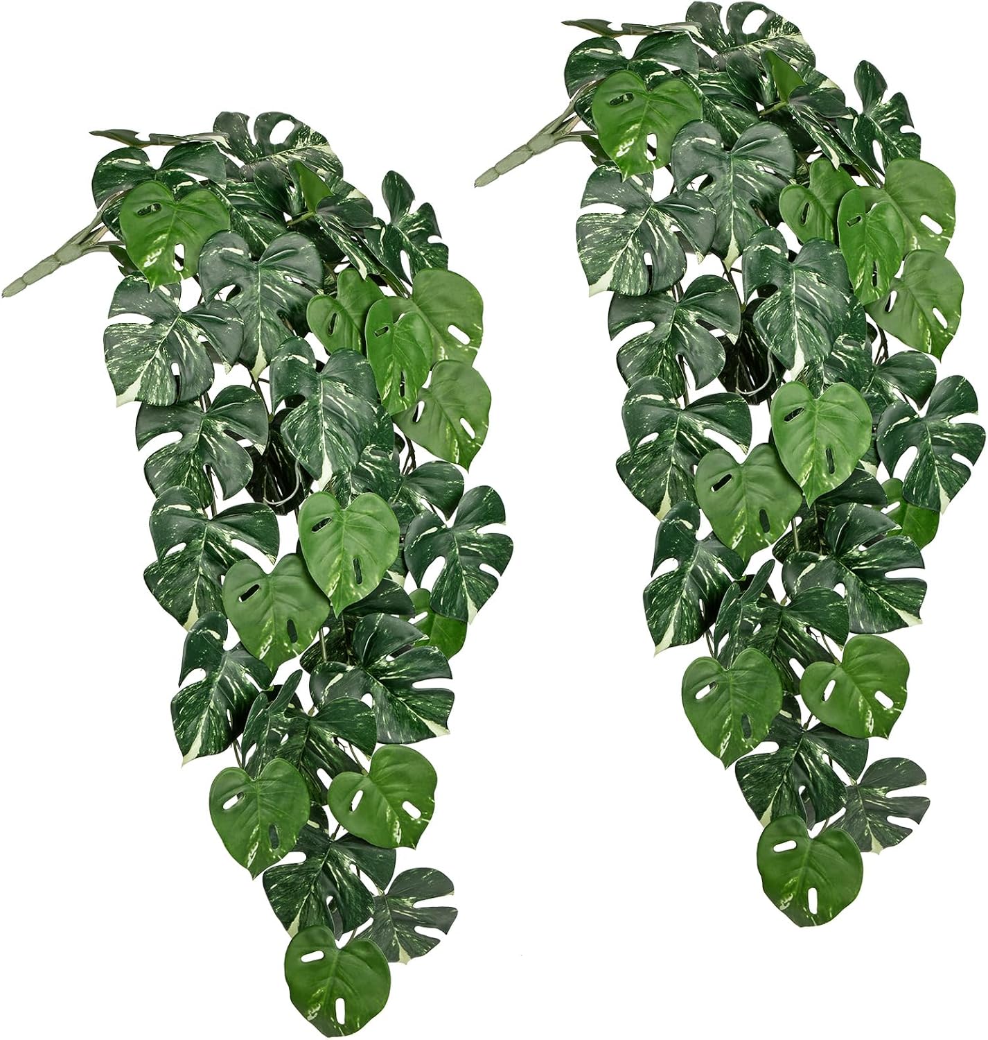 2 Packs UV Resistant Artificial Hanging Plants Outdoors & Indoors, 33" Large Fake Pothos Ivy Vines Plants Faux Hanging Greenery for Planter, Shelf, Window Box, Porch, Patio, Garden Decor