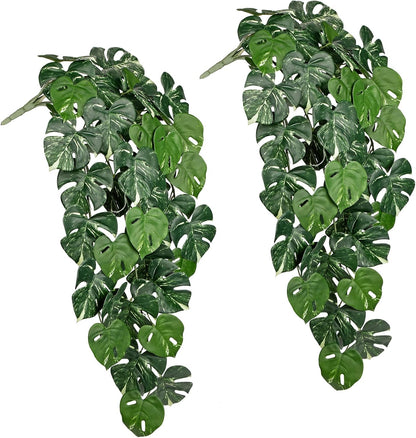 2 Packs UV Resistant Artificial Hanging Plants Outdoors & Indoors, 33" Large Fake Pothos Ivy Vines Plants Faux Hanging Greenery for Planter, Shelf, Window Box, Porch, Patio, Garden Decor