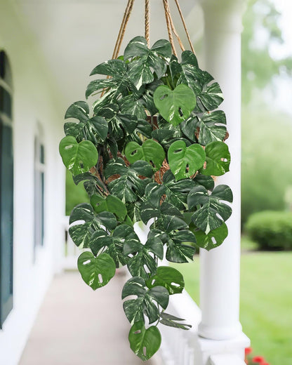 2 Packs UV Resistant Artificial Hanging Plants Outdoors & Indoors, 33" Large Fake Pothos Ivy Vines Plants Faux Hanging Greenery for Planter, Shelf, Window Box, Porch, Patio, Garden Decor