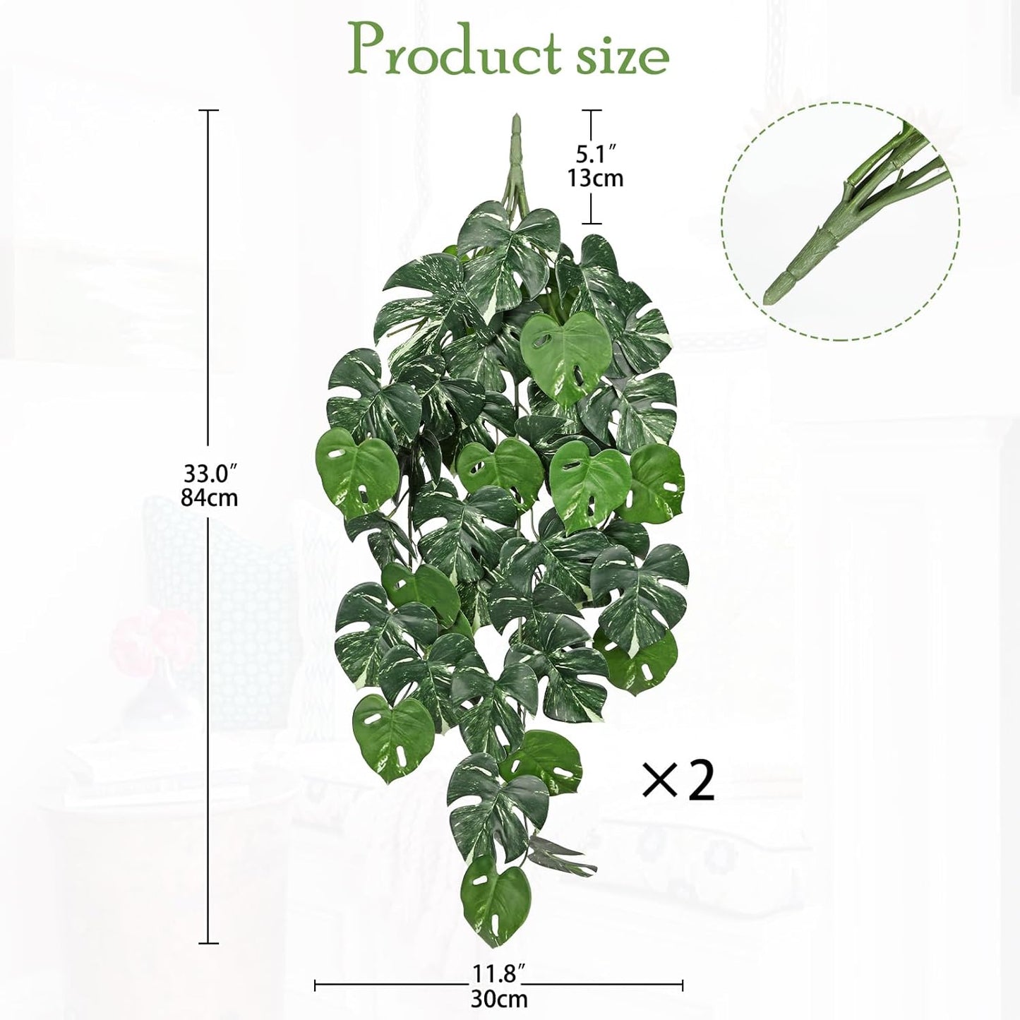 2 Packs UV Resistant Artificial Hanging Plants Outdoors & Indoors, 33" Large Fake Pothos Ivy Vines Plants Faux Hanging Greenery for Planter, Shelf, Window Box, Porch, Patio, Garden Decor