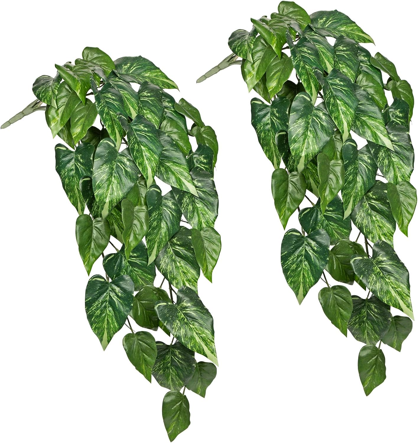 2 Packs UV Resistant Artificial Hanging Plants Outdoors & Indoors, 33" Large Fake Pothos Ivy Vines Plants Faux Hanging Greenery for Planter, Shelf, Window Box, Porch, Patio, Garden Decor