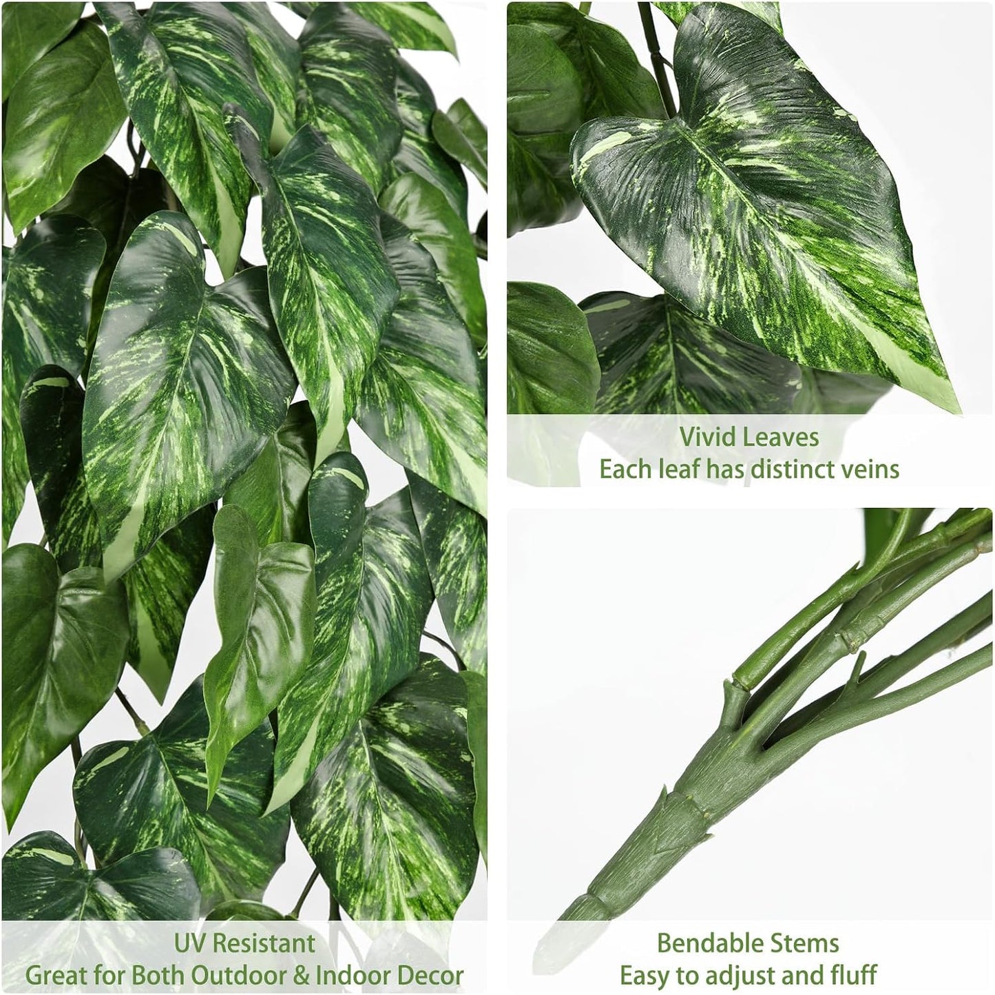 2 Packs UV Resistant Artificial Hanging Plants Outdoors & Indoors, 33" Large Fake Pothos Ivy Vines Plants Faux Hanging Greenery for Planter, Shelf, Window Box, Porch, Patio, Garden Decor