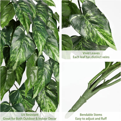 2 Packs UV Resistant Artificial Hanging Plants Outdoors & Indoors, 33" Large Fake Pothos Ivy Vines Plants Faux Hanging Greenery for Planter, Shelf, Window Box, Porch, Patio, Garden Decor