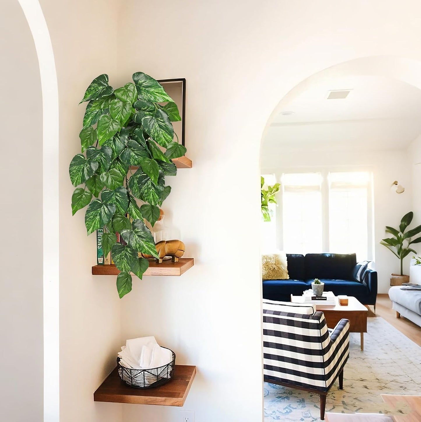 2 Packs UV Resistant Artificial Hanging Plants Outdoors & Indoors, 33" Large Fake Pothos Ivy Vines Plants Faux Hanging Greenery for Planter, Shelf, Window Box, Porch, Patio, Garden Decor