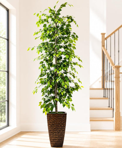 Artificial Tree 4ft Artificial Ficus Tree in Copper Metal Pot – Faux Indoor Plant with Real Wood Trunk, Fully Assembled for Living Room, Office & Entryway Décor