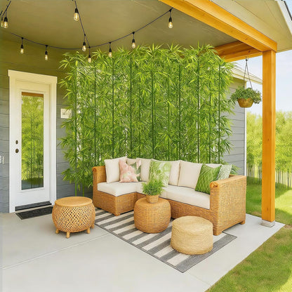 7/8ft Tall Artificial Bamboo Tree 10 Pack, Removable Faux Bamboo Outdoor with Encrypted Silk Leaves for Garden Fence Courtyard Entrance, Privacy Waterproof Fake Plants (7ft/213cm)
