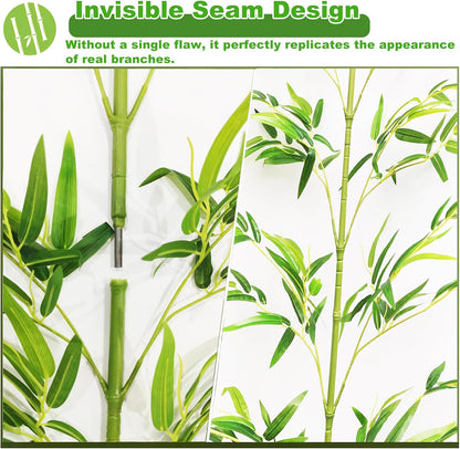 7/8ft Tall Artificial Bamboo Tree 10 Pack, Removable Faux Bamboo Outdoor with Encrypted Silk Leaves for Garden Fence Courtyard Entrance, Privacy Waterproof Fake Plants (7ft/213cm)