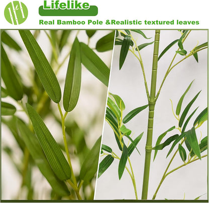 7/8ft Tall Artificial Bamboo Tree 10 Pack, Removable Faux Bamboo Outdoor with Encrypted Silk Leaves for Garden Fence Courtyard Entrance, Privacy Waterproof Fake Plants (7ft/213cm)