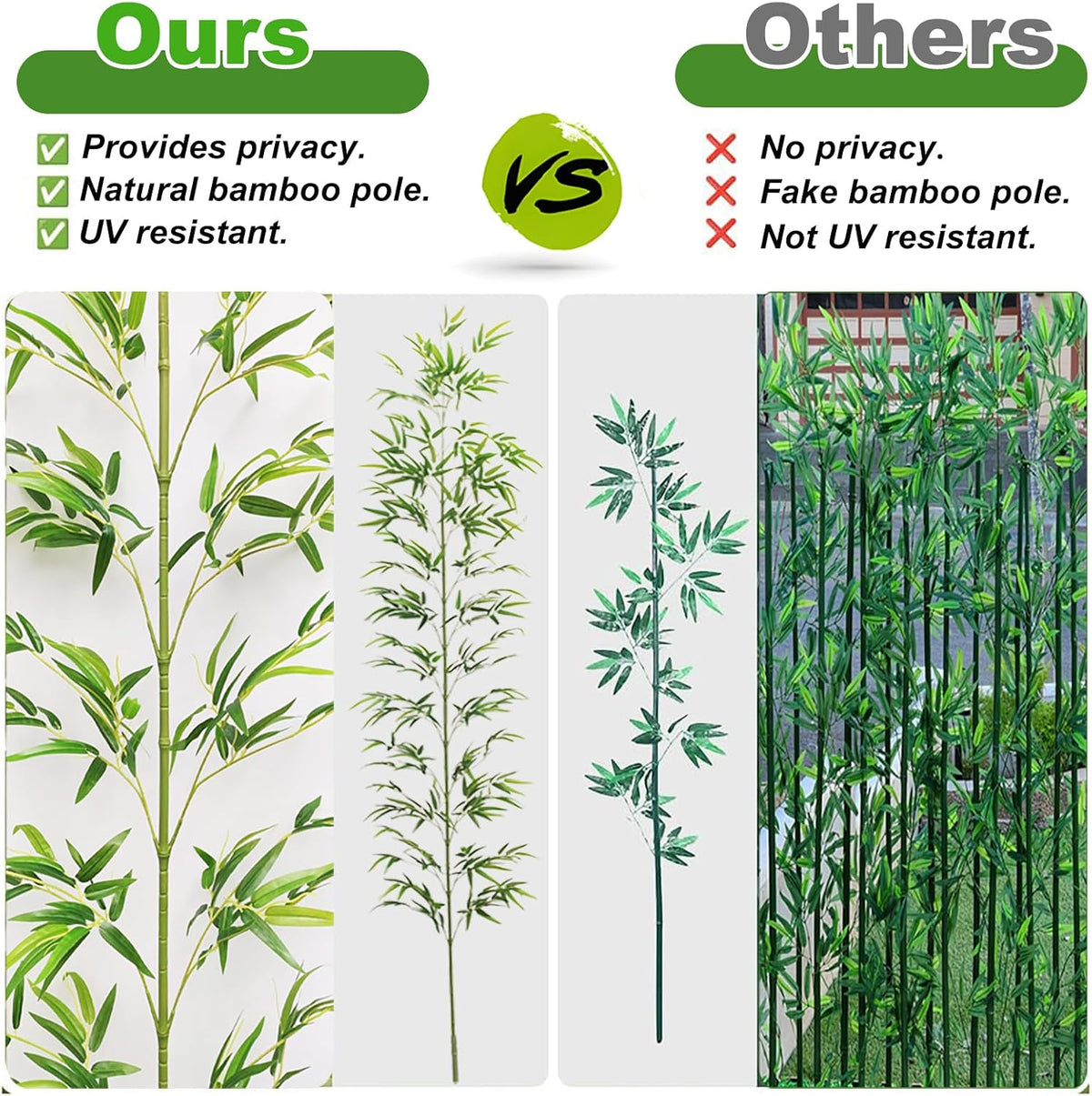 7/8ft Tall Artificial Bamboo Tree 10 Pack, Removable Faux Bamboo Outdoor with Encrypted Silk Leaves for Garden Fence Courtyard Entrance, Privacy Waterproof Fake Plants (7ft/213cm)