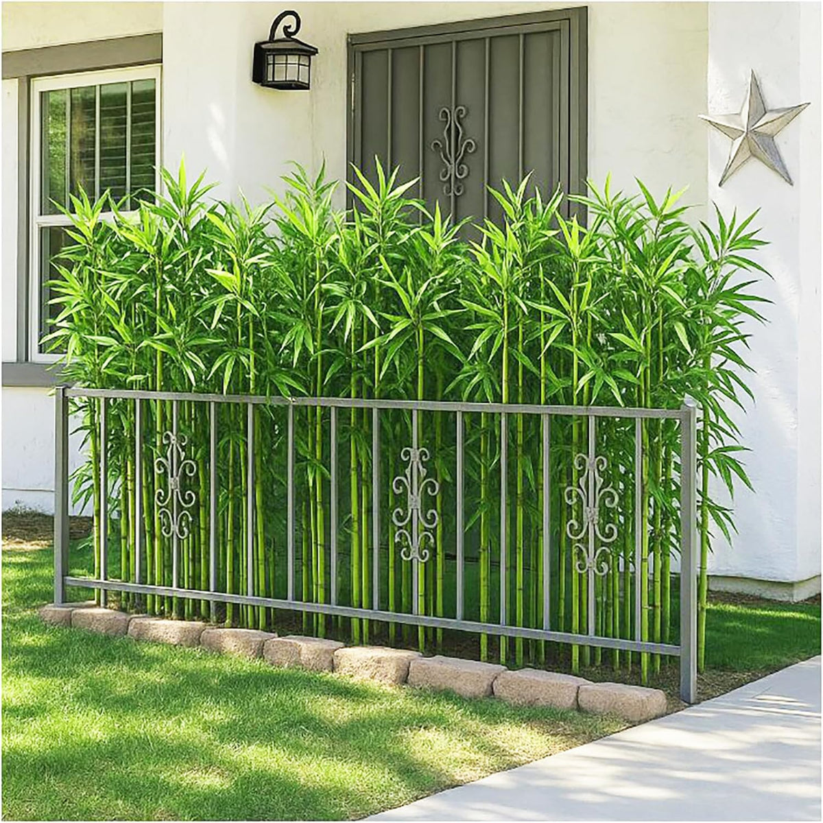 7/8ft Tall Artificial Bamboo Tree 10 Pack, Removable Faux Bamboo Outdoor with Encrypted Silk Leaves for Garden Fence Courtyard Entrance, Privacy Waterproof Fake Plants (7ft/213cm)