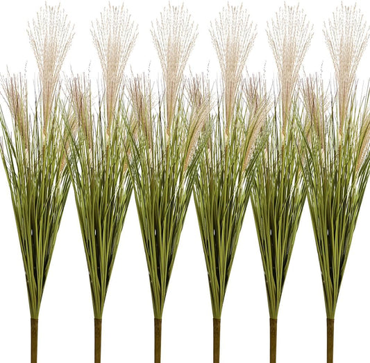 Artificial Plants 6PCS 27“ Fake Tall Onion Grass Faux Plant,Artificial Grass Greenery Shrubs Bushes for Garden Porch Window Box Shop Office Home Décor