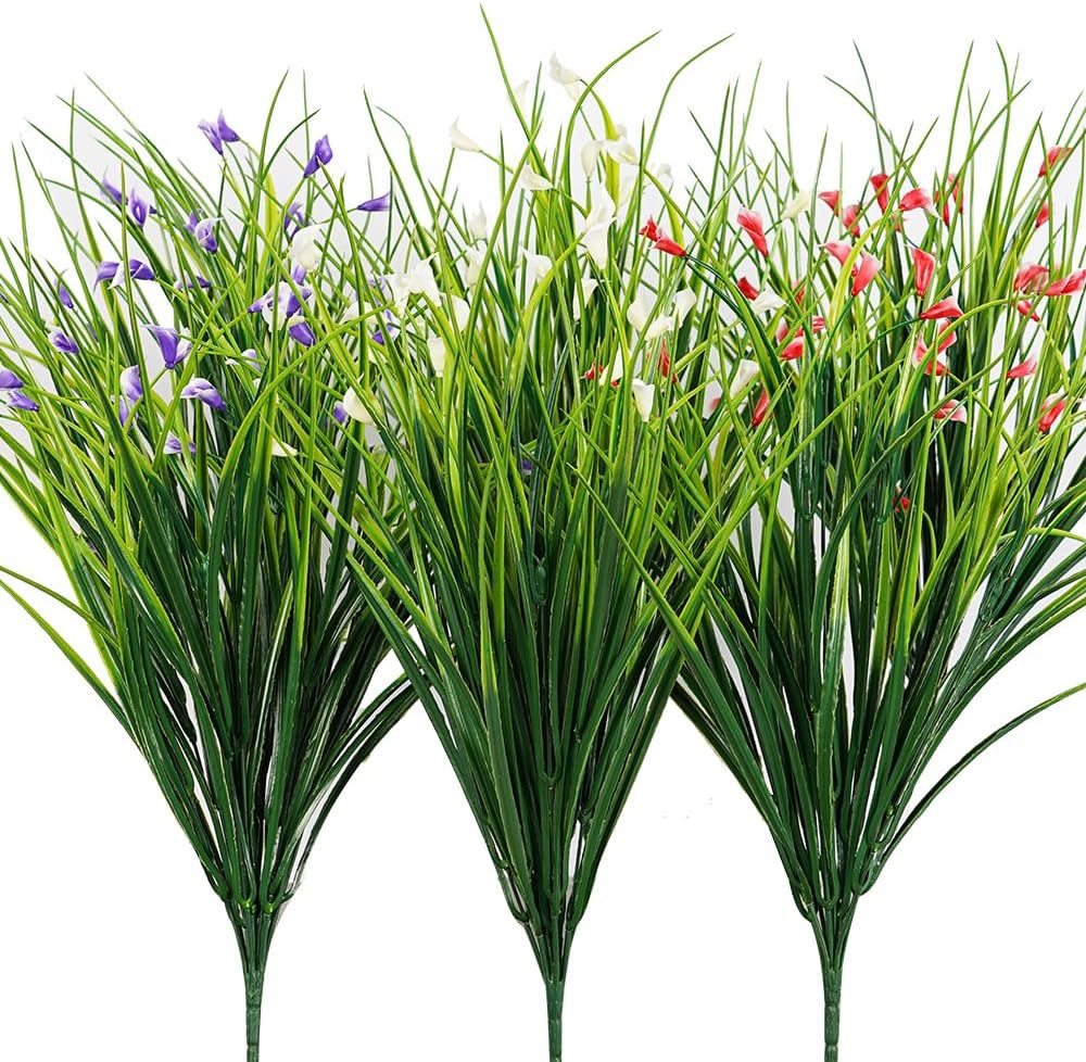 Artificial Plants 6PCS 27“ Fake Tall Onion Grass Faux Plant,Artificial Grass Greenery Shrubs Bushes for Garden Porch Window Box Shop Office Home Décor