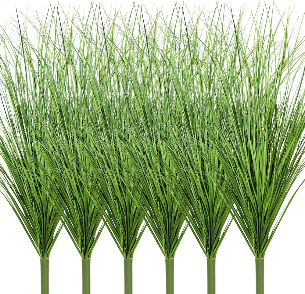 Artificial Plants 6PCS 27“ Fake Tall Onion Grass Faux Plant,Artificial Grass Greenery Shrubs Bushes for Garden Porch Window Box Shop Office Home Décor