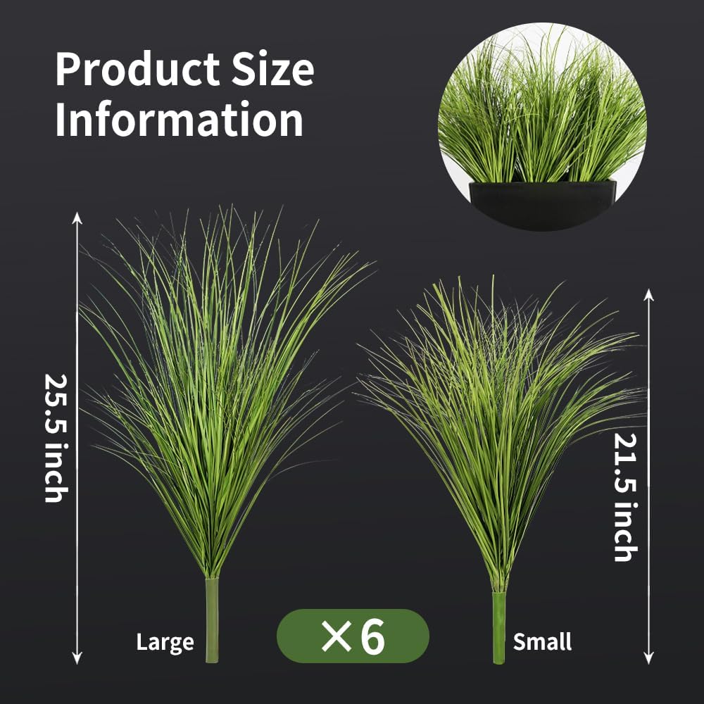 Artificial Plants 6PCS 27“ Fake Tall Onion Grass Faux Plant,Artificial Grass Greenery Shrubs Bushes for Garden Porch Window Box Shop Office Home Décor